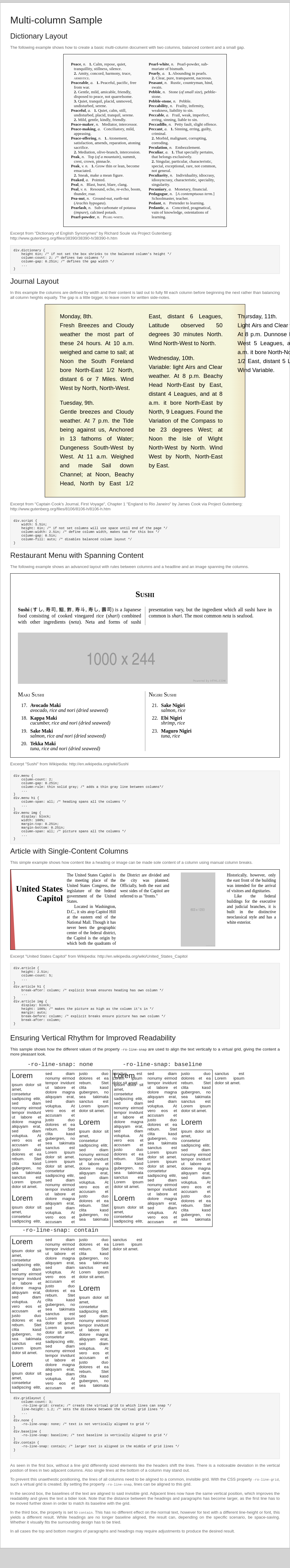 Browser Preview of MULTICOLUMN